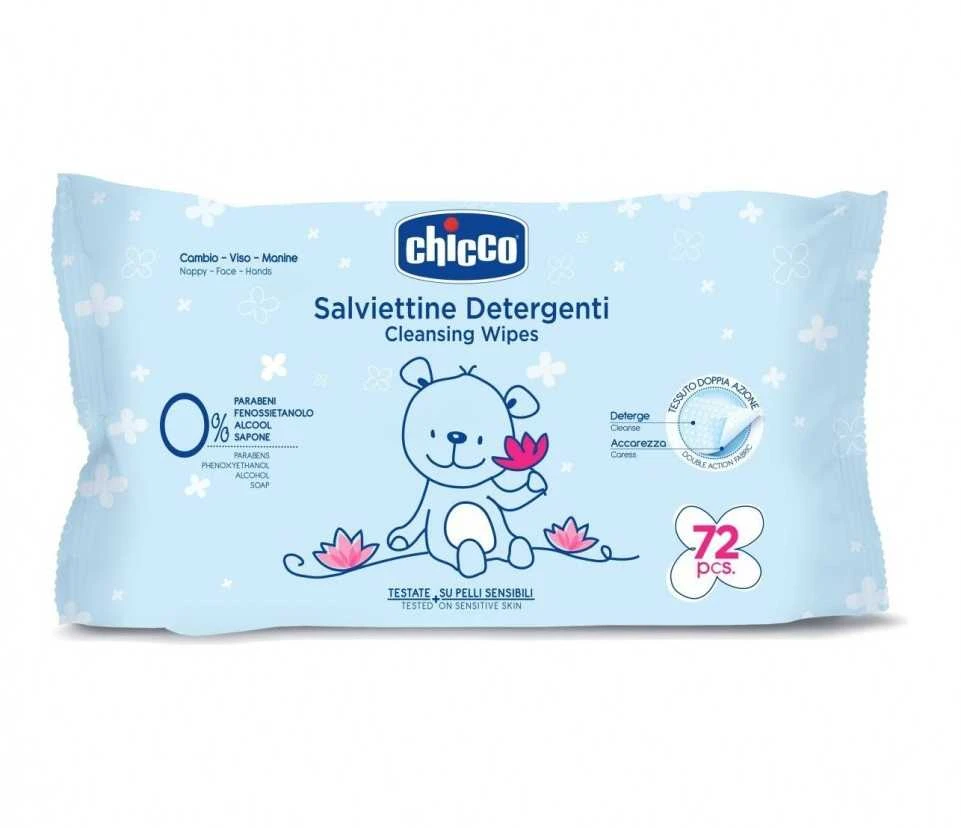 CHICCO Valomosios servetėlės, 72 vnt.