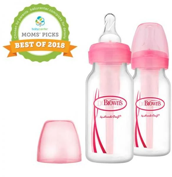 Dr. Brown's rožiniai 120ml buteliukai su maitinimo sistema