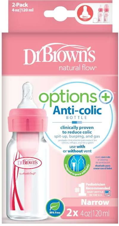 Dr. Brown's rožiniai 120ml buteliukai pakuotėje