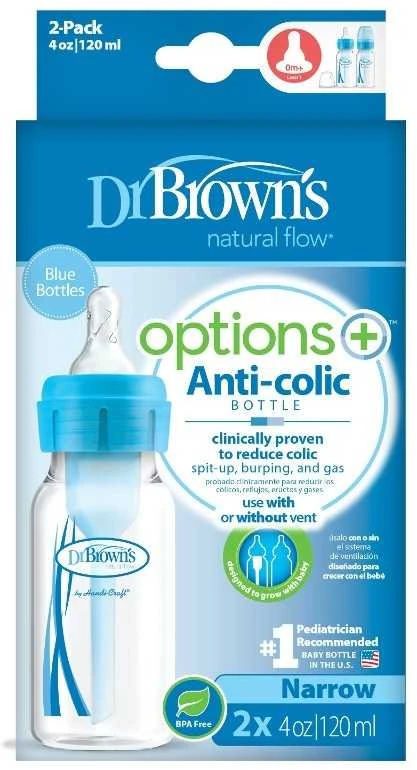 DR. BROWN'S buteliukai OPTIONS+ siauru kakleliu 120ml, mėlyni, SB42405-ESX.