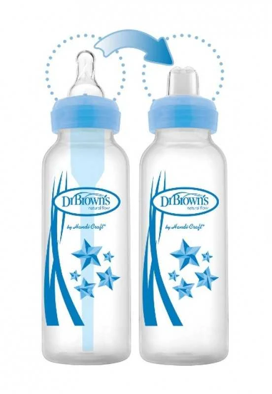 DR. BROWN'S buteliukas pereinamasis OPTIONS+ siauru kakleliu, mėlynas 250ml + silikoninis snapelis, SB8192-P3