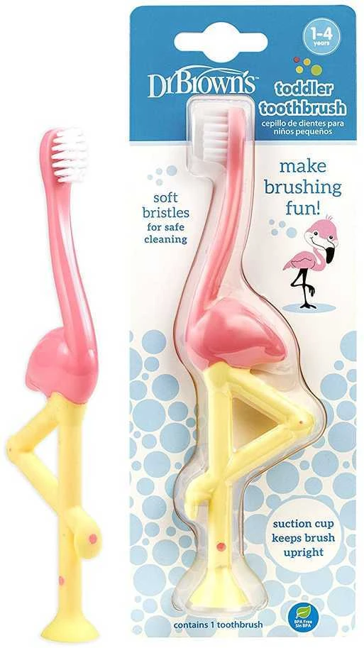 Dr. Brown's dantų šepetėlis 1-4 metų Flamingo