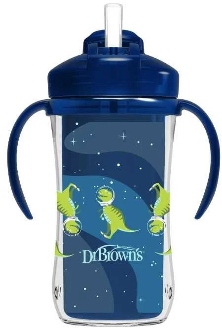 DR. BROWN'S 300 ml gertuvė dvigubomis sienelėmis su šiaudeliu, mėlyna, 12+ mėn.