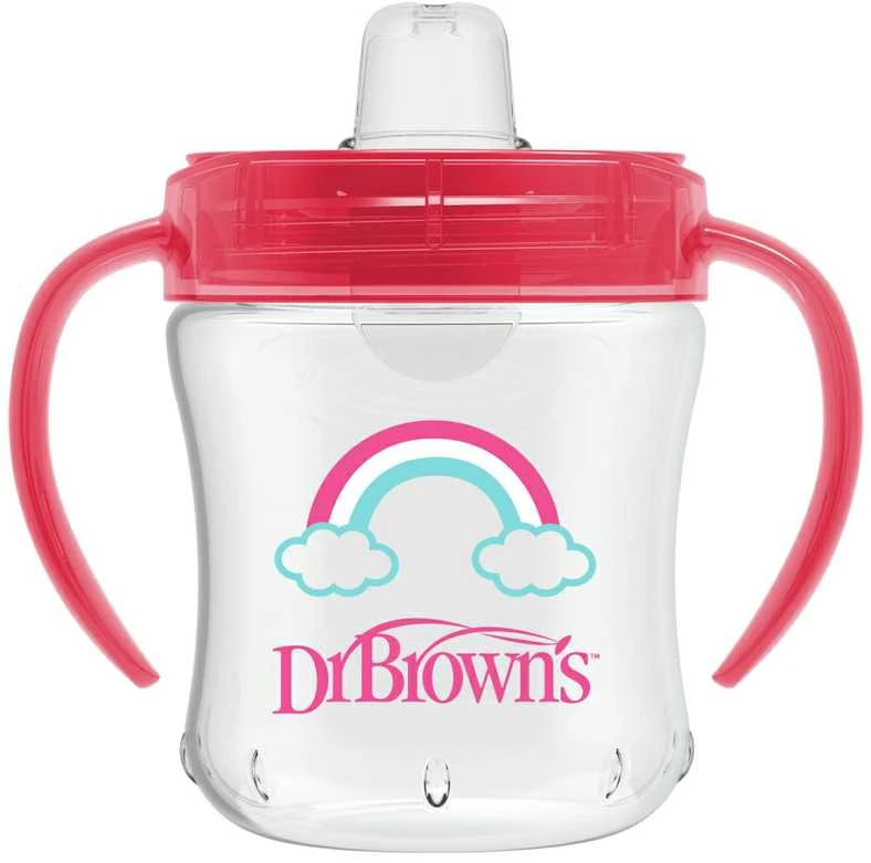 DR. BROWN'S 180 ml mokomoji gertuvė su rankenėlėmis Rožinis, 6+ mėn.