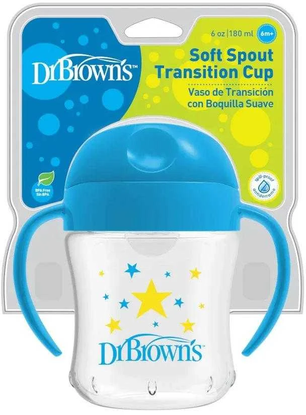 DR. BROWN'S 180 ml mokomoji gertuvė su rankenėlėmis Mėlynas, 6+ mėn.