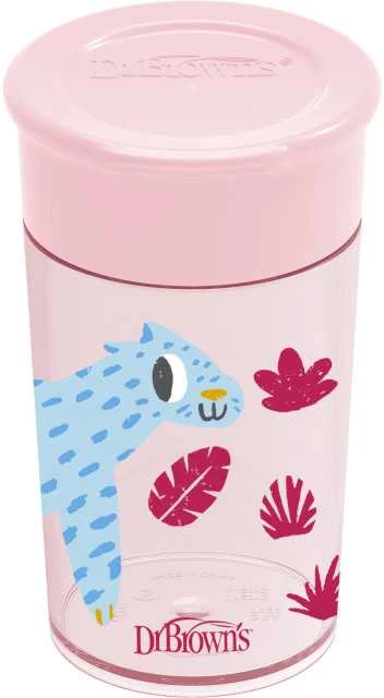 DR. BROWN'S 360 Tumbleris puodelis be snapelio, rožinis, be rankenos, 300 ml