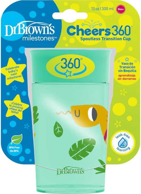 DR. BROWN'S 360 Tumbleris puodelis be snapelio, rožinis, be rankenos, 300 ml