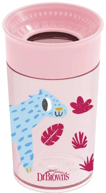 DR. BROWN'S 360 Tumbleris puodelis be snapelio, rožinis, be rankenos, 300 ml