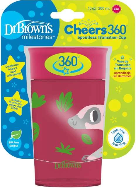 DR. BROWN'S 360 Tumbleris puodelis be snapelio, rožinis, be rankenos, 300 ml