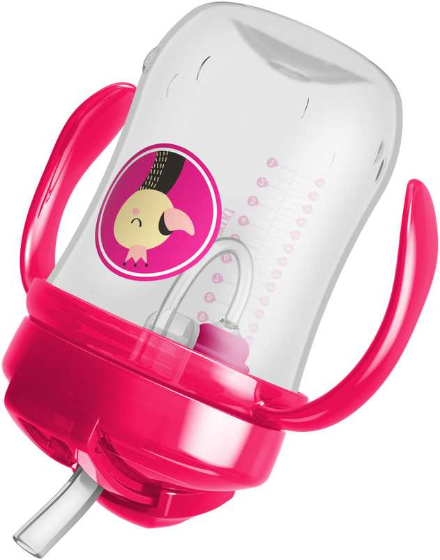 DR. BROWN'S 270 ml gertuvė su šiaudeliu ir svareliu, rožinė