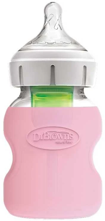 DR. BROWN'S silikoninė rankovė stikliniam 150 ml plataus kaklelio buteliukui, rožinė