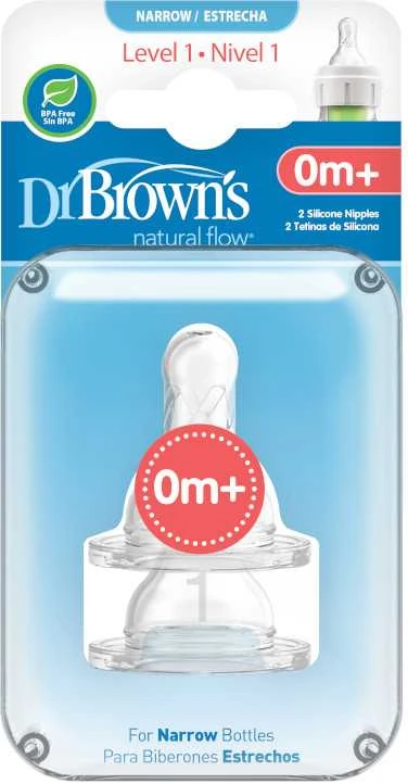 DR. BROWN'S žindukai 0-3 mėn., silikoniniai, siauru kakleliu, 2 vnt., 302-INTL