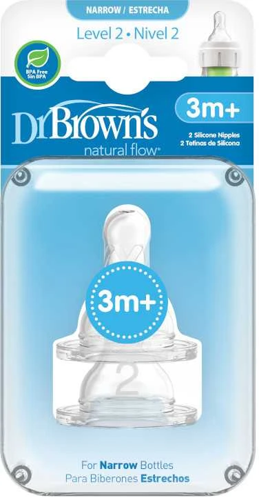 DR. BROWN'S žindukai 3-6 mėn., silikoniniai, siauru kakleliu, 2 vnt., 322-INTL