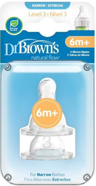 DR. BROWN'S žindukai 6-9 mėn., silikoniniai, siauru kakleliu, 2 vnt., 332-INTL