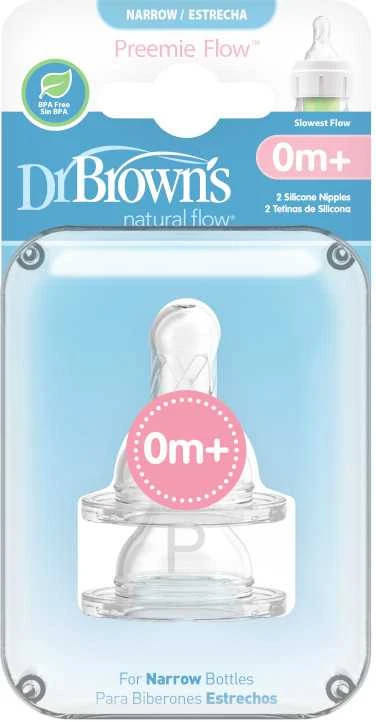 DR. BROWN'S žindukai neišnešiotiems kūdikiams, silikoniniai, siauru kakleliu, 2 vnt.