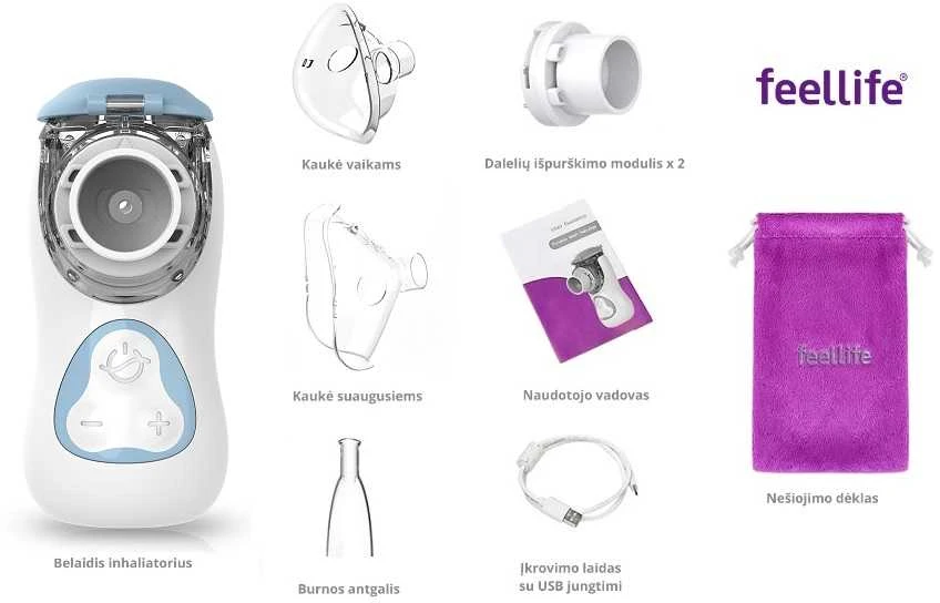 FEELLIFE nešiojamas vaikiškas inhaliatorius AIR KIDS, mėlynas