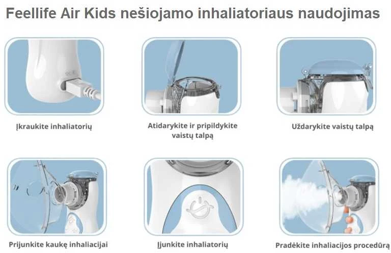 FEELLIFE nešiojamas vaikiškas inhaliatorius AIR KIDS, mėlynas