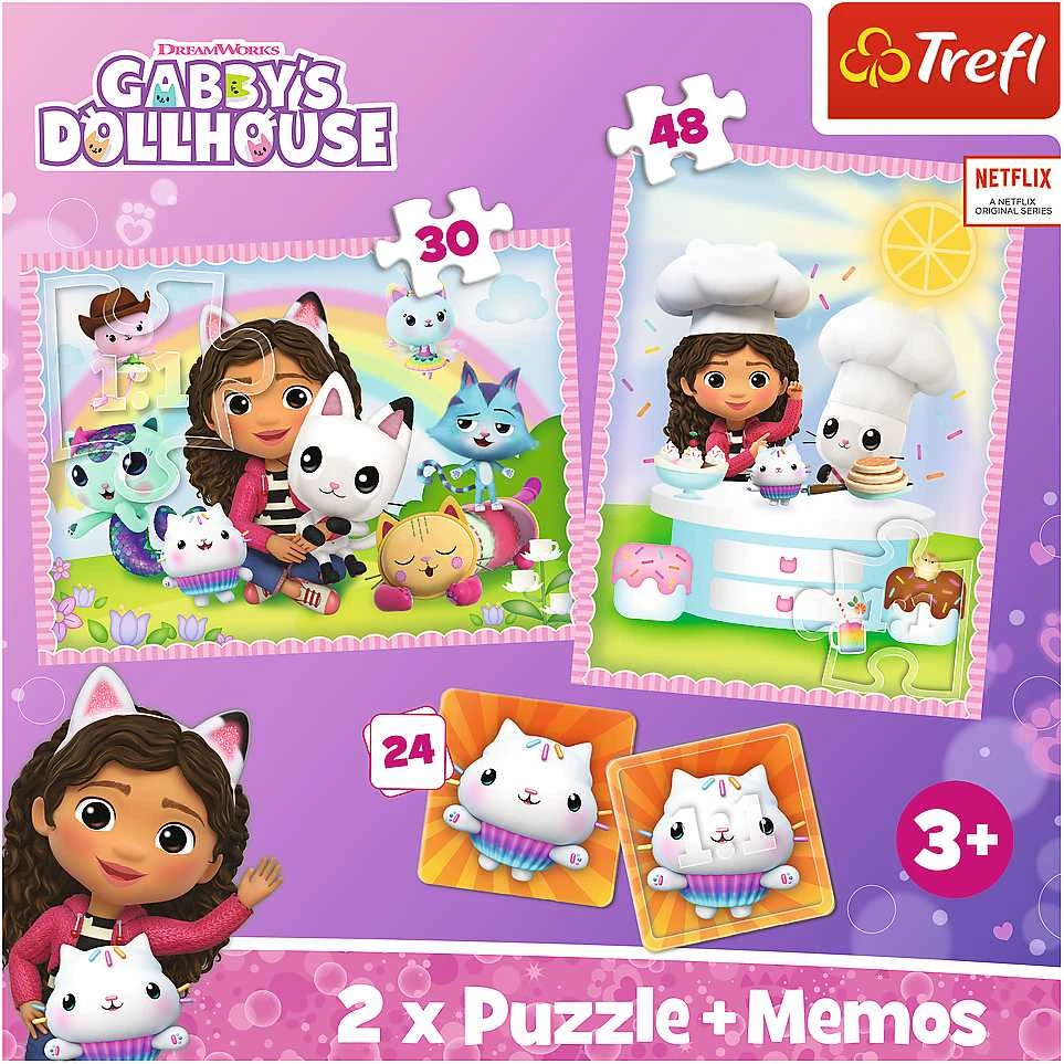 TREFL GABBY´S DOLLHOUSE 30+ 48+ 24 memo kortelės, dėlionė-žaidimas „Gabby´s Dollhouse“