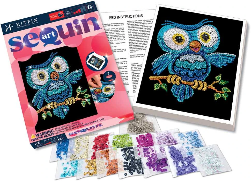 KITFIX DIY „Sequin Art“ raudonasis rinkinys „Pelėdžiukas Ozis“