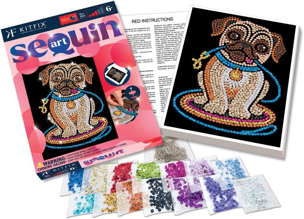 KITFIX DIY „Sequin Art“ raudonasis rinkinys „Mopsiukė Lilė“