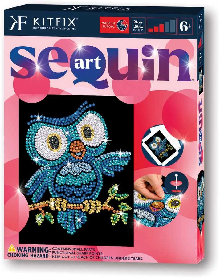 KITFIX DIY „Sequin Art“ raudonasis rinkinys „Pelėdžiukas Ozis“