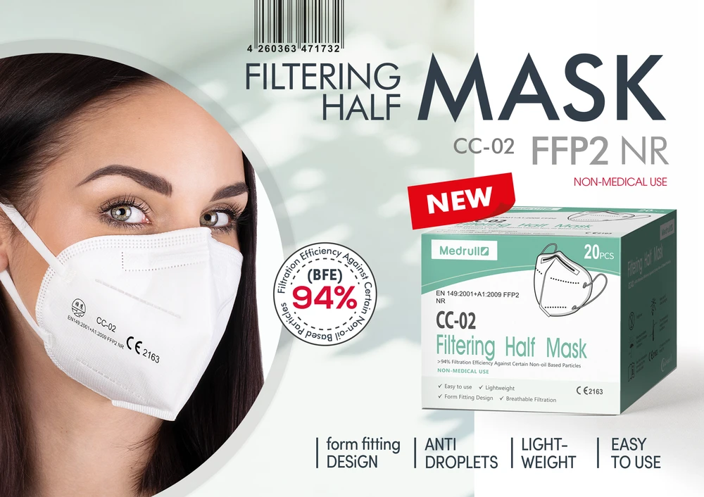 Medrull filtruojančios puskaukės (respiratoriai) FFP2, 3 vnt.