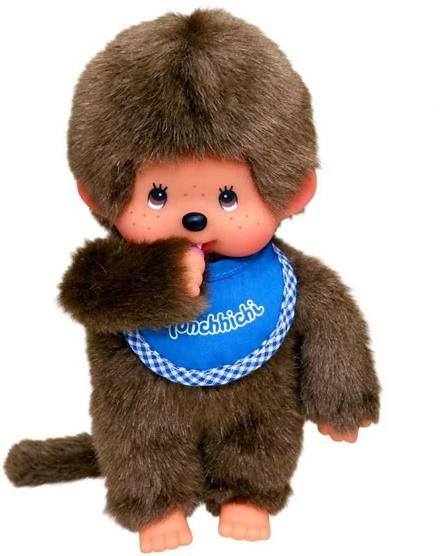 MONCHHICHI klasikinė beždžionėlė su mėlynu seilinuku, 20 cm