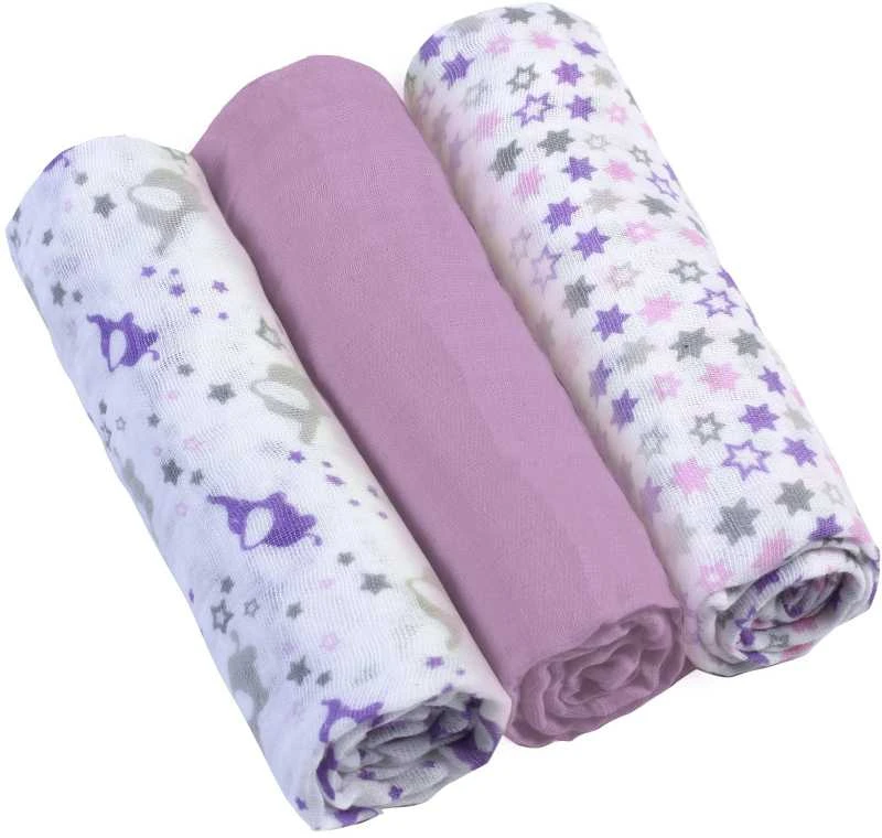 BabyOno medvilniniai vystyklai 3 vnt, violetiniai