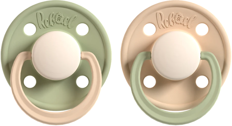 REBAEL 0-6 mėn. lateksiniai čiulptukai Cloudy Pearly Lion/Dusty Pearly Dolphin, 2 vnt.