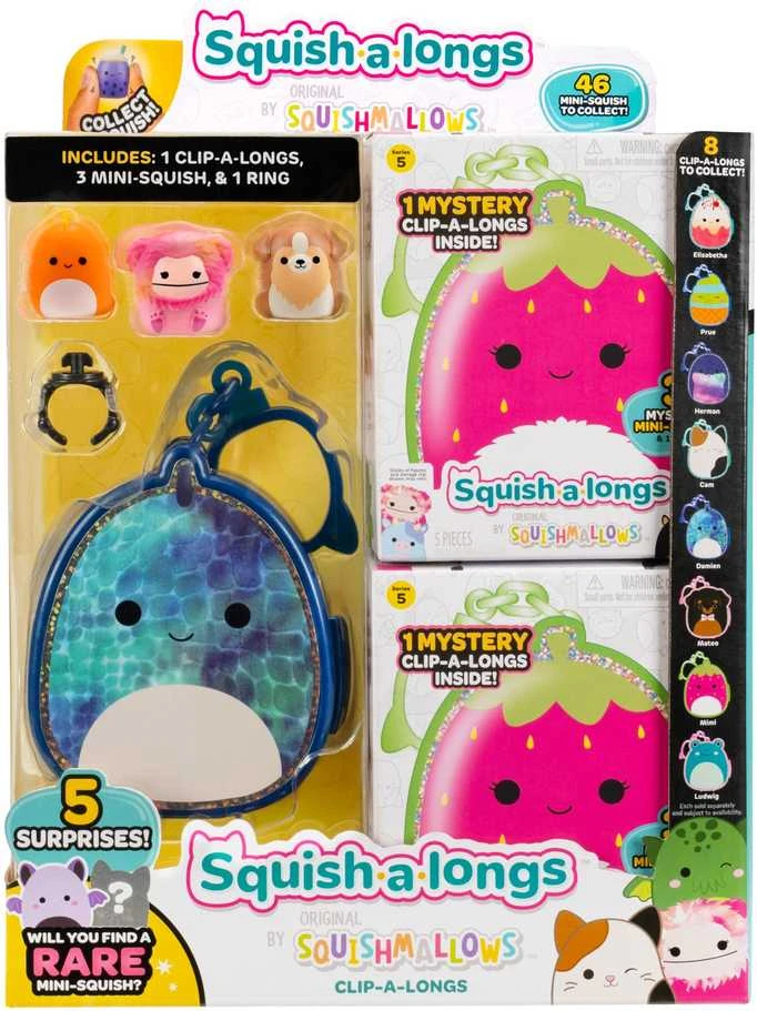 SQUISHMALLOWS CLIP-A-LONGS Herojai-siurprizai, 3 vnt., 2,5 cm