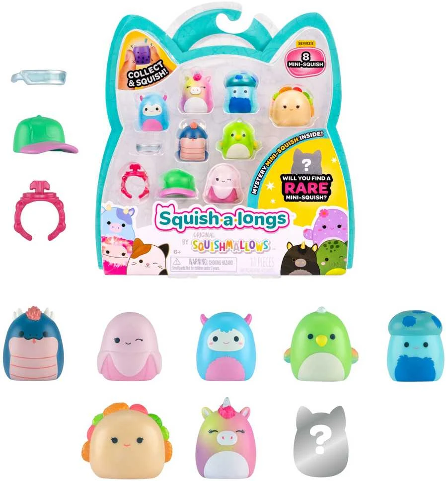 Squishmallows SQUISHMALLOWES SQUISH-A-LONGS Herojai, 8 vnt., 2,5 cm