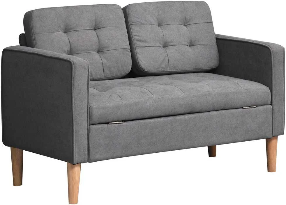 HOMCOM 2-viečių sofa, medžiaginė, nuimama, su pagalvėlėmis, kaučiukmedis, medvilnė, pilka, 117 x 62 x 78 cm