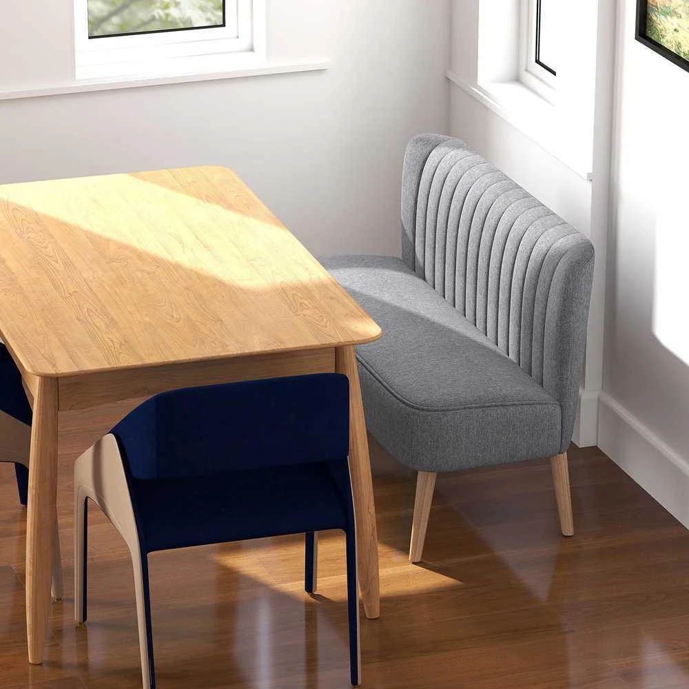 Dvivietė sofa, minkšta sofa lino išvaizdos, medinis rėmas, svetainei ir miegamajam, 117 cm, pilka