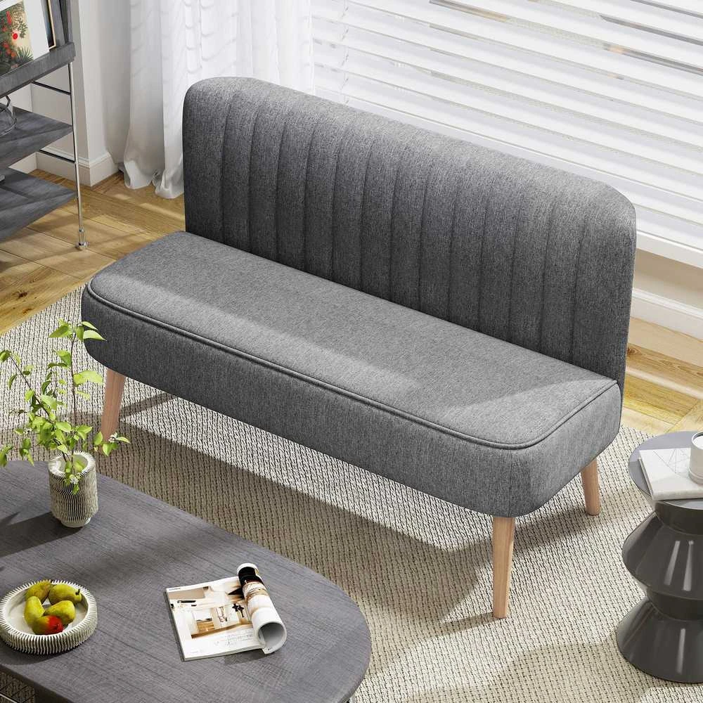 Dvivietė sofa, minkšta sofa lino išvaizdos, medinis rėmas, svetainei ir miegamajam, 117 cm, pilka