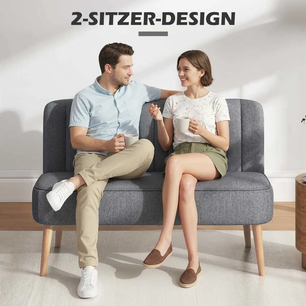 Dvivietė sofa, minkšta sofa lino išvaizdos, medinis rėmas, svetainei ir miegamajam, 117 cm, pilka