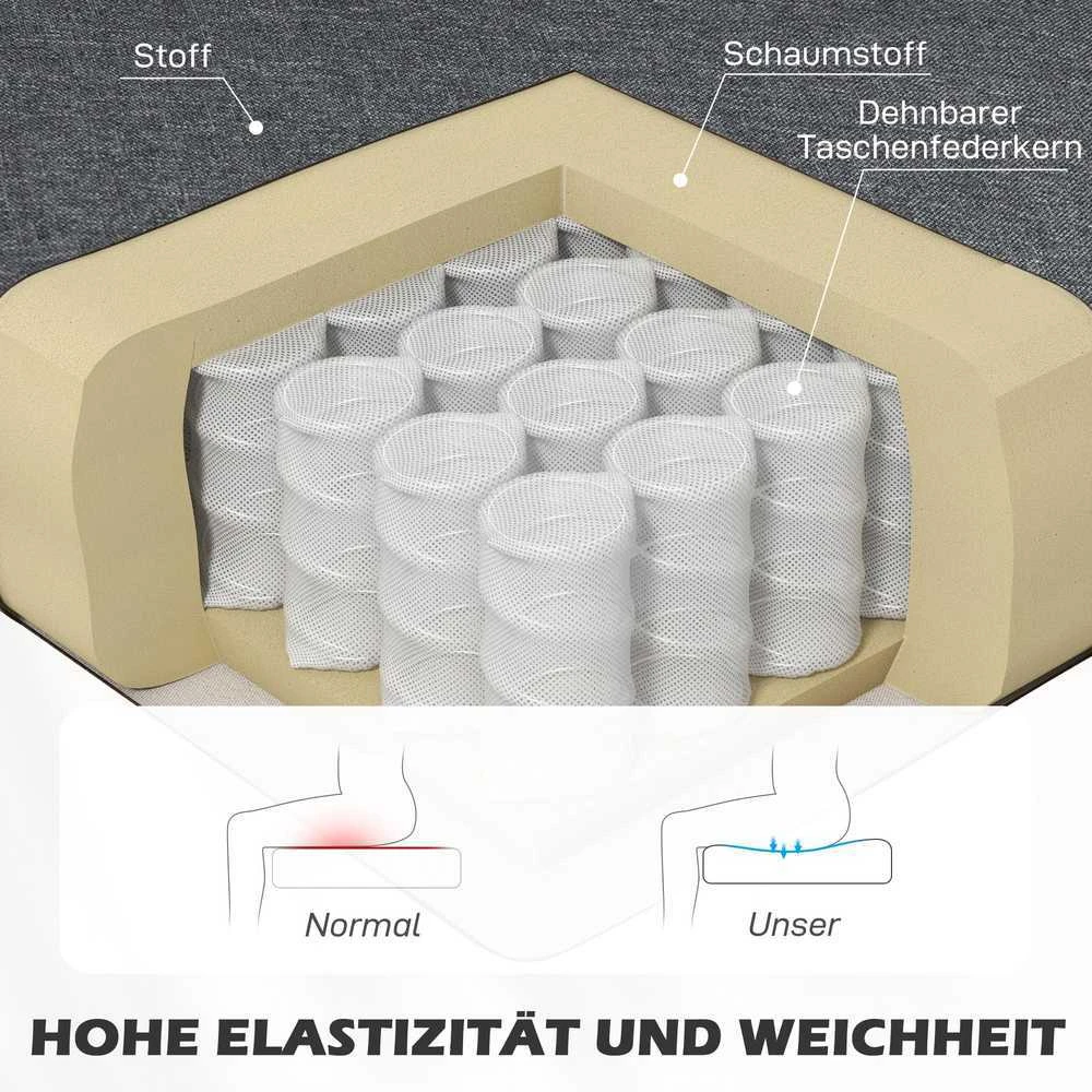 Dvivietė sofa, minkšta sofa lino išvaizdos, medinis rėmas, svetainei ir miegamajam, 117 cm, pilka