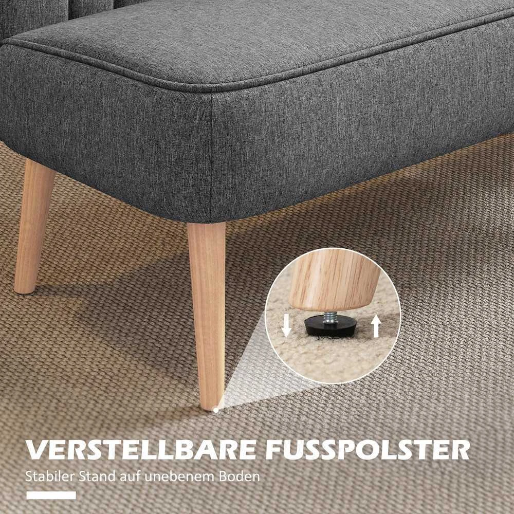 Dvivietė sofa, minkšta sofa lino išvaizdos, medinis rėmas, svetainei ir miegamajam, 117 cm, pilka