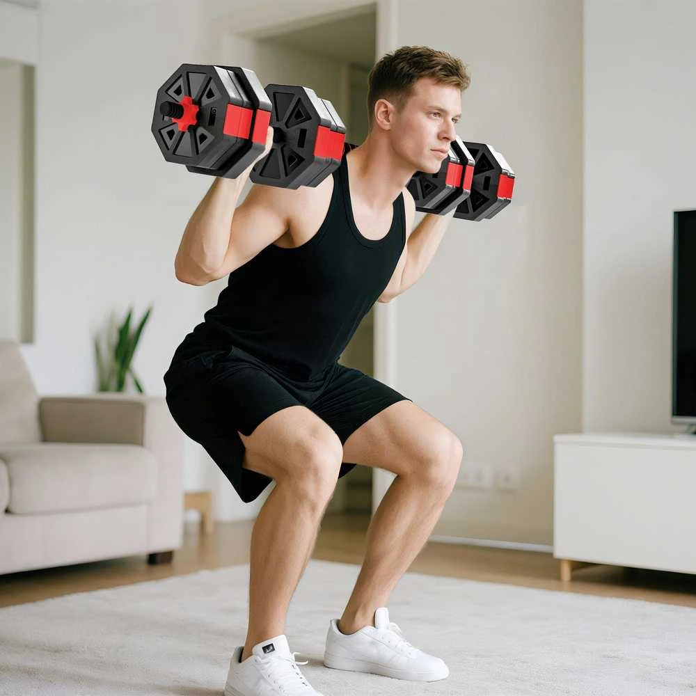 4-in-1 hantelių rinkinys, reguliuojami svarmenys 20 kg, skirti jėgos treniruotėms namuose