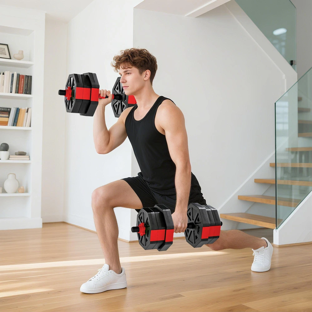 4-in-1 hantelių rinkinys, reguliuojami svarmenys 20 kg, skirti jėgos treniruotėms namuose