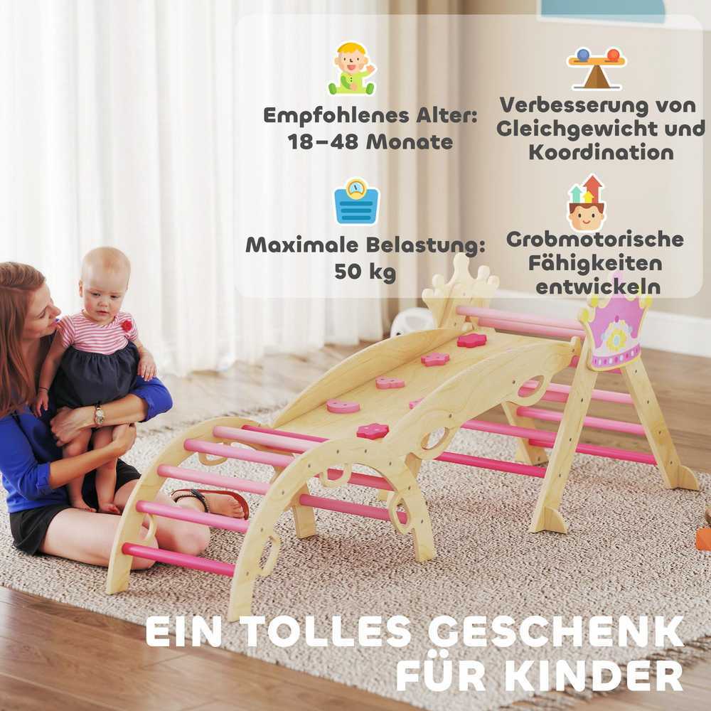8-in-1 vidaus laipynė vaikams, princesės dizainas, čiuožykla, rampa, arka, medinė