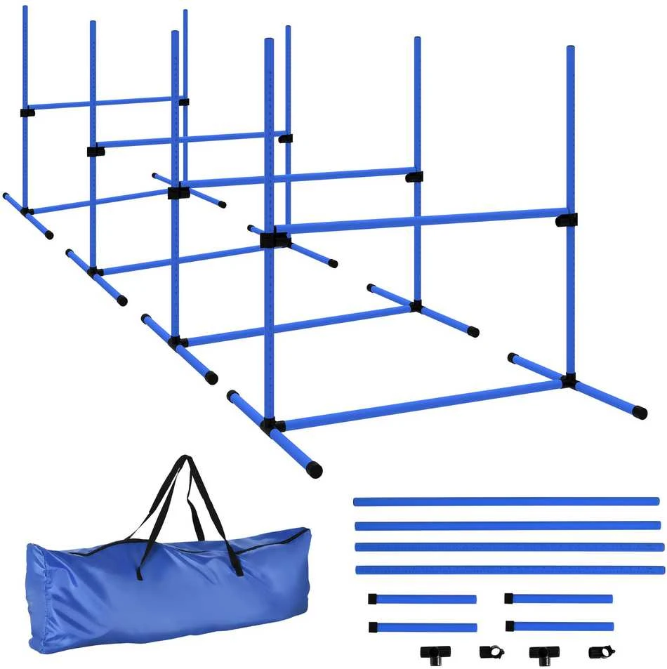 PawHut šunų dresūros rinkinys, agility kliūčių ruožas, 4 kliūtys, plastikas, mėlyna, 99x65x94 cm