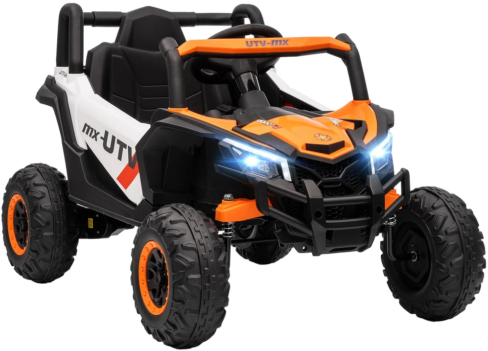 AIYAPLAY 12V elektrinis automobilis vaikams, su nuotolinio valdymo funkcija, saugos diržu, garsiniu signalu, LED žibintais, USB jungtimi, 3-5 metų amžiaus, oranžinis