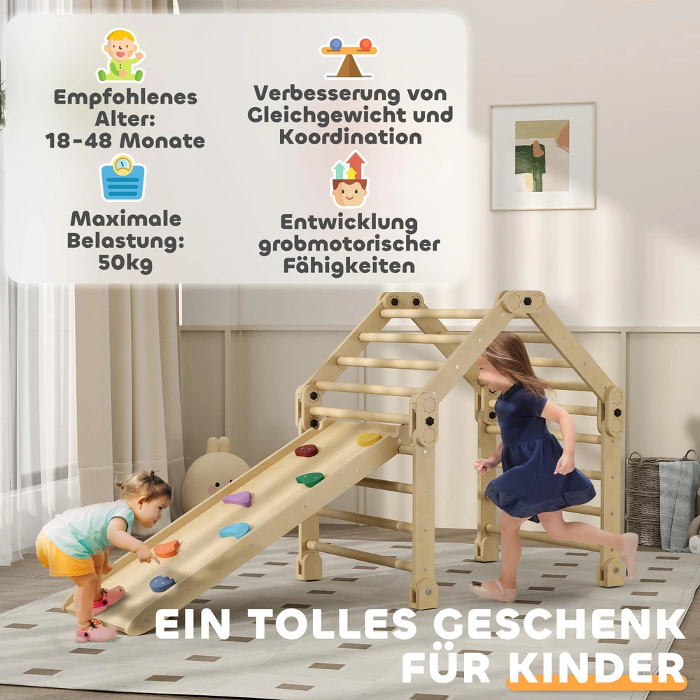 AIYAPLAY 3-in-1 laipynių rinkinys su čiuožykla, laipiojimo trikampis čiuožimui ir laipiojimui, medinis laipiojimo žaislas, vaikams 1,5-4 metų, vidaus, įvairiaspalvis