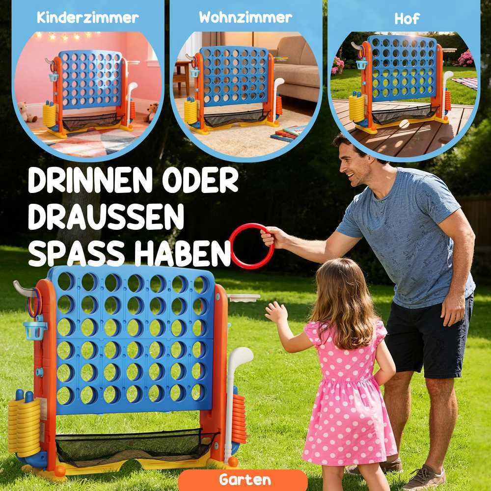 AIYAPLAY 4in1 žaidimų rinkinys, Keturi iš eilės, reguliuojamas aukštis, tinklinis maišelis, plastikas, spalvotas