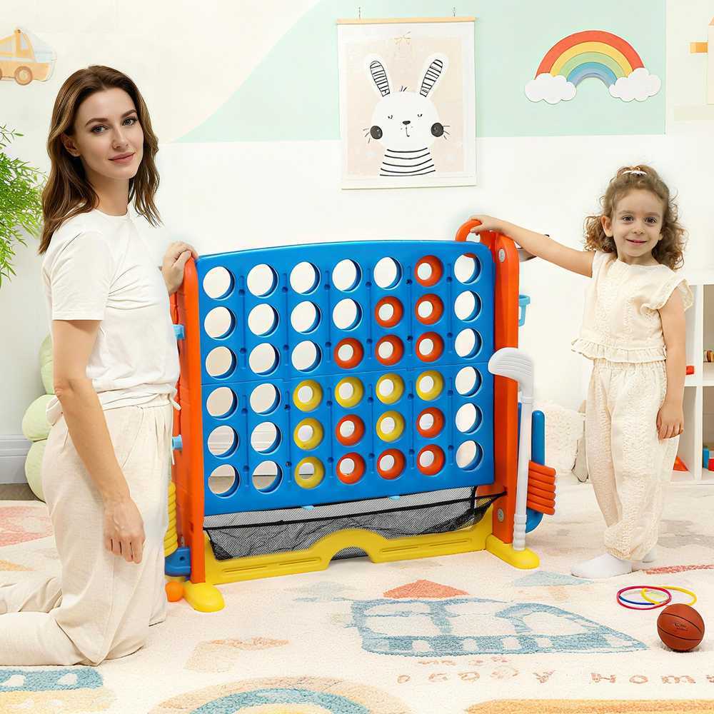 AIYAPLAY 4in1 žaidimų rinkinys, Keturi iš eilės, reguliuojamas aukštis, tinklinis maišelis, plastikas, spalvotas