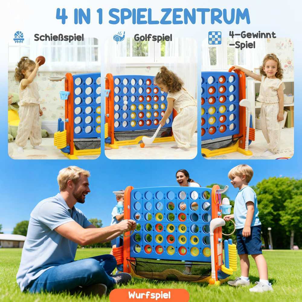AIYAPLAY 4in1 žaidimų rinkinys, Keturi iš eilės, reguliuojamas aukštis, tinklinis maišelis, plastikas, spalvotas