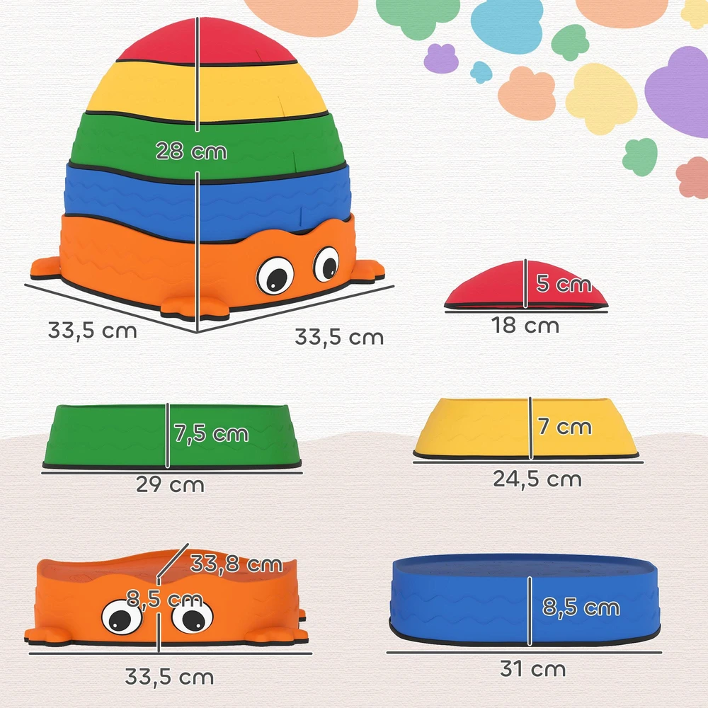 AIYAPLAY 5 dalių balansavimo akmenų rinkinys, sudedami, varlės formos, plastikiniai, spalvoti