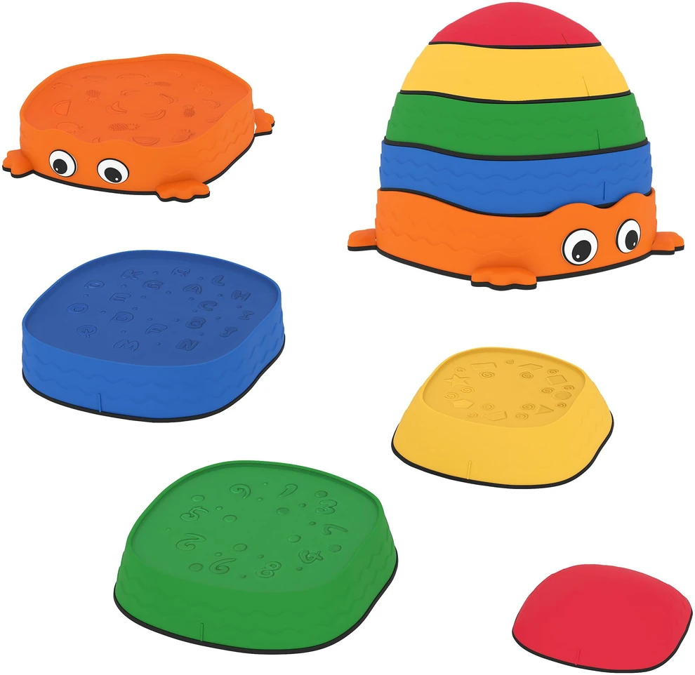 AIYAPLAY 5 dalių balansavimo akmenų rinkinys, sudedami, varlės formos, plastikiniai, spalvoti