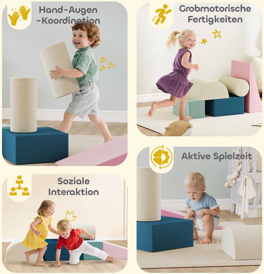 AIYAPLAY 5 dalių putplasčio blokelių rinkinys kūdikiams ir mažiems vaikams, statyboms, žaidimams, laipiojimui, vidaus rinkinys, putplastis, spalvingas