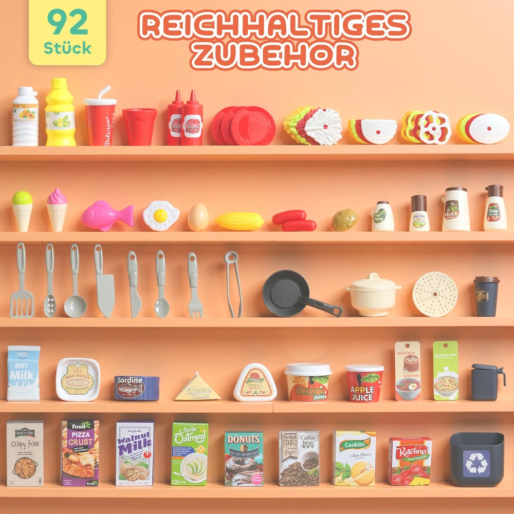 AIYAPLAY 92 dalių virtuvės rinkinys vaikams, su čiaupu, plastikinis, 3-6 metų, žalias